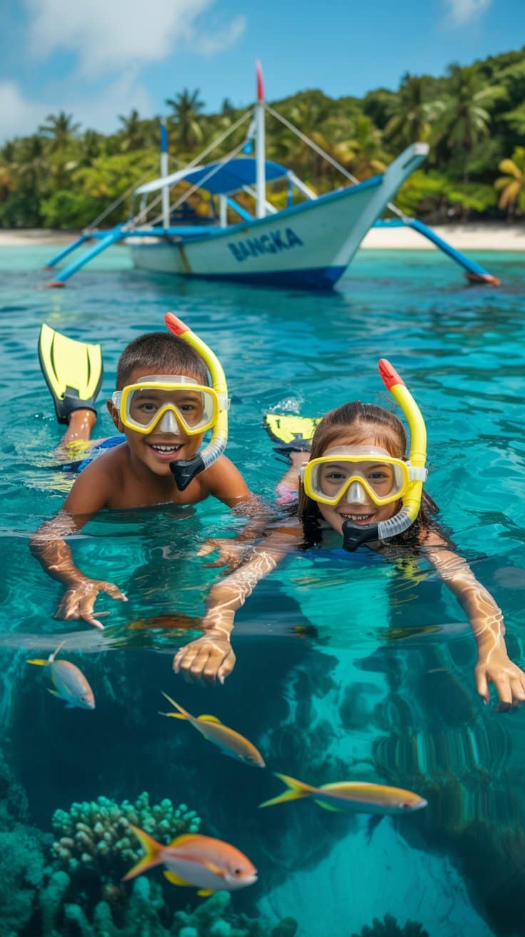 Kids snorkeling at Crocodile Island on Boracay